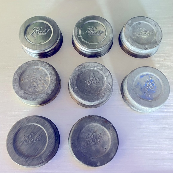 Lot of (8) Vintage Regular Size Ball Zinc Ball Jar Lids with Porcelain Inserts - Picture 1 of 9